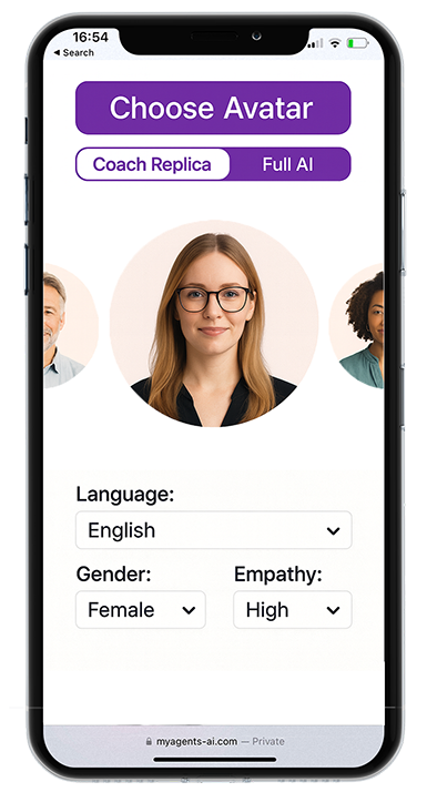 Avatar selection interface showing coach personalization options